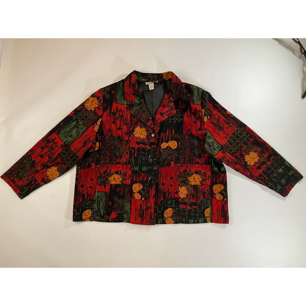 Vintage Kensington Square Women’s 3X Floral Patchwork Blazer Jacket Made USA